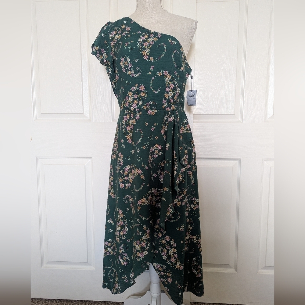 Laundry By Shelli Segal Floral Green One-Shoulder Dress